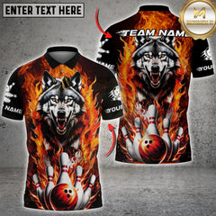 Maxcorners Bowling Fire Wolf Strike Ball And Pins Multicolor Customized Name Team Name 3D Shirts