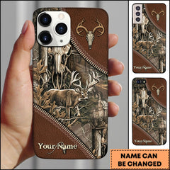 Maxcorners Deer Hunting Leather Zipper Buck Skull Forest Personalized Name 3D Phone Case