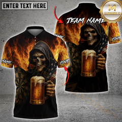 Maxcorners Darts & Beer Grim Reaper Multicolor Personalized Name, Team Name Shirt (4 Colors)