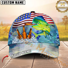 Maxcorners Mahi-Mahi Fishing Beer With USA Flag Pattern Sport Pattern Personalized Name 3D Cap MT78