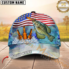 Maxcorners Crappie Fishing Beer With USA Flag Pattern Sport Pattern Personalized Name 3D Cap MT78
