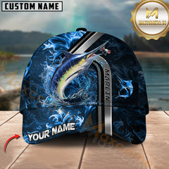 Maxcorners Marlin Fishing Blue Fire Golden Number One Pattern Sport Pattern Personalized Name 3D Cap MT78