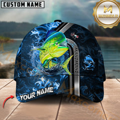 Maxcorners Mahi-Mahi Fishing Blue Fire Golden Number One Pattern Sport Pattern Personalized Name 3D Cap MT78