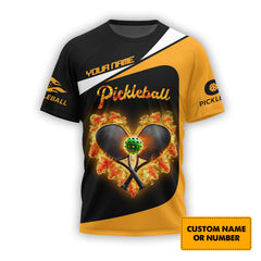 Maxcorners Custom Orange Pickleball Personalized Name 3D T-Shirts, Pickleball Polo Shirt, Gift For Pickleball Player