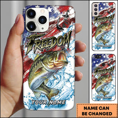 Maxcorners Large Mouth Bass Fishing Freedom American Flag Water Splash Art Personalized Name Phone Case