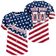 Maxcorners Grunge USA Flag Baseball Jersey For Men - Custom Patriotic Shirt With Name & Numbe LM2608