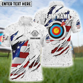 Maxcorners Personalized White Grunge Us Flag Target Archery 3D Polo Shirts For Men, Custom Archery Team Shirts