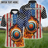 Maxcorners Personalized Us Flag Flame Target Archery 3D Polo Shirts For Men, Custom Archery Team Shirts Design