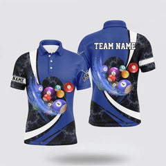 Maxcorners Black Blue Billiard Balls 3D Polo Shirts