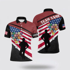 Maxcorners Black Red American Flag Billiard 3D Printed Polo Shirts