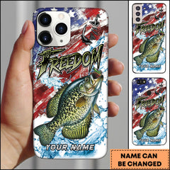 Maxcorners Crappie Fishing Freedom American Flag Water Splash Art Personalized Name Phone Case