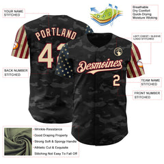Maxcorners Custom Camo Black-Cream 3D American Flag Premium Salute To Service Baseball Jersey LM0210