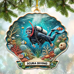 Maxcorners Personalized Scuba Diving In Seashell Ornament Custom Name Decor Gift For Diver Lovers LM2111
