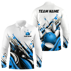Maxcorners Bowling Shirt For Mens Custom Name Bowling Flame Lightning Team Jersey Shirt | Blue