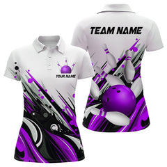 Maxcorners Bowling Shirt For Mens Custom Name Bowling Flame Lightning Team Jersey Shirt | Purple