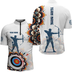 Maxcorners Mandala Flower Archery Custom Name Men Archery Polo Shirts, Archery Jerseys