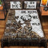 Maxcorners Personalized Name Couple Deer Hunting Quilt Bedding Set (Multi Color Options)
