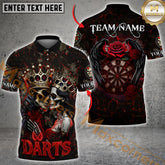 Maxcorners Darts Shirt Skull Couple Crown Gothic Dartboard Design Multicolor Options Personalized Name, Team Name 3D Shirt (4 Colors)