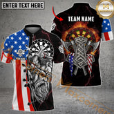 Maxcorners Darts Viking American Flag Pattern Dartboard Multicolor Options Personalized Name, Team Name 3D Polo Shirt (4 Colors)