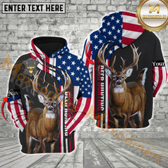 Maxcorners Deer Hunting USA Flag Grey Leather Pattern Custom Name Shirt 3D All Over Printed Clothes