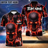 MaxCorner Flame Skull Bowling and Pins Customized Name And Team Name 3D Polo Shirt