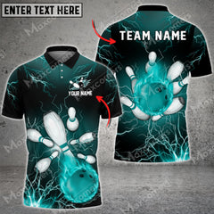 Maxcorners Thunder Lightning Bowling And Pins Personalized Name 3D, Team Name Unisex Shirt ( 4 Colors )