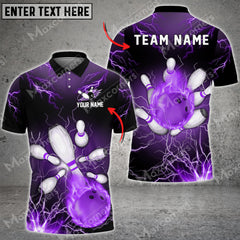 Maxcorners Thunder Lightning Bowling And Pins Personalized Name 3D, Team Name Unisex Shirt ( 4 Colors )
