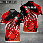 MaxCorner Bowling and Pins Cool Wings Pattern Multicolor Option Customized Name And Team Name Polo Shirt (4 Colors)