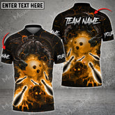 MaxCorners Bowling and Pins Dragon And Skull Multicolored Bowling Jerseys Custom Name And Team Name 3D Polo Shirt (4 Colors)