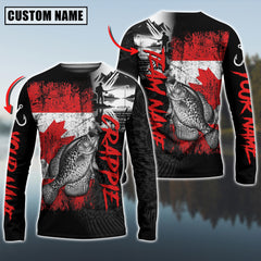 Maxcorners Crappie Fishing Black Canada Flag Pattern Sport Custom Name & Team Name 3D Shirts