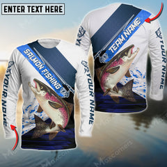Maxcorners Salmon Fishing Rod Blue Pattern, Salmon Fishing Jerseys Personalized Name And Team Name Long Sweat Shirt