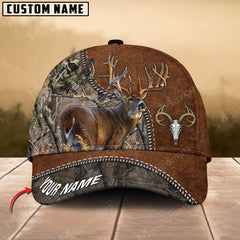 Maxcorners Bow Hunter Skull Epic Deer Hunting Art Leather Pattern Personalized Cap 3D Multicolored