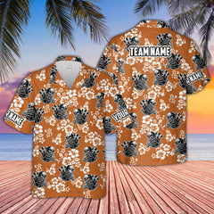 Maxcorners Bowling Skull & Hibiscus Multicolor Customized Name, Team Name Hawaiian Shirt