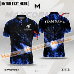 Maxcorners Customized Name Golf Ball Dragon Flame Pattern Multicolor Option 3D Polo Shirt