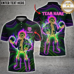 Maxcorners Bowling Neon Skeleton Bowler Punk Style Art Multioptions Customized Name, Team Name 3D Shirt (5 Colors)