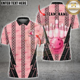 Maxcorners Bowling Pink Tribal Glossy Pins Graphic Multioptions Customized Name, Team Name 3D Shirt (5 Colors)