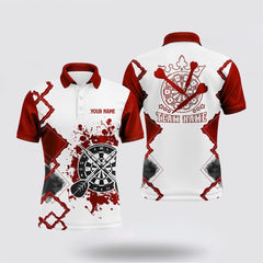 MaxCorners Darts Red White Pattern Customized Name, Team Name 3D Polo Shirt For Men