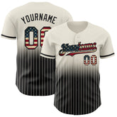 Maxcorners Custom Cream Pinstripe Vintage USA Flag-Navy Premium Fade Fashion Baseball Jersey LM0210