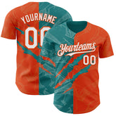 Maxcorners Custom Graffiti Pattern White Orange-Teal 3D Scratch Premium Baseball Jersey LM0210