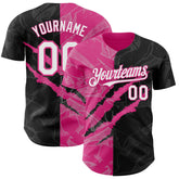 Maxcorners Custom Graffiti Pattern White Black-Pink 3D Scratch Premium Baseball Jersey LM0210