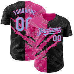 Maxcorners Custom Graffiti Pattern Light Blue Black-Pink 3D Scratch Premium Baseball Jersey LM0210