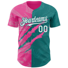 Maxcorners Custom Graffiti Pattern White Teal-Pink 3D Scratch Premium Baseball Jersey LM0210