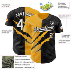 Maxcorners Custom Graffiti Pattern White Black-Gold 3D Scratch Premium Baseball Jerseys LM0210