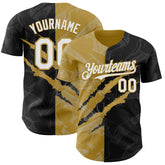 Maxcorners Custom Graffiti Pattern White Black-Old Gold 3D Scratch Premium Baseball Jersey LM0210