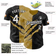 Maxcorners Custom Graffiti Pattern White Black-Old Gold 3D Scratch Premium Baseball Jerseys LM0210