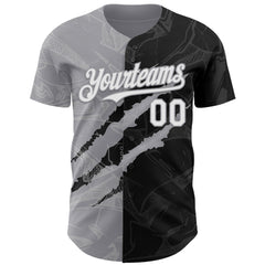 Maxcorners Custom Graffiti Pattern White Black-Gray 3D Scratch Premium Baseball Jersey LM0210