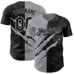 Maxcorners Custom Graffiti Pattern Black-Gray 3D Scratch Premium Baseball Jersey LM0210
