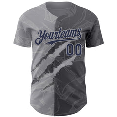 Maxcorners Custom Graffiti Pattern Navy Steel Gray-Gray 3D Scratch Premium Baseball Jersey LM0210