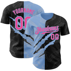 Maxcorners Custom Graffiti Pattern Pink Black-Light Blue 3D Scratch Premium Baseball Jerseys LM0210