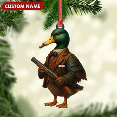 Maxcorners Personalized Funny Duck Hunter Ornament, Dapper Mallard with Gun Christmas Decor, Unique Gag Gift for Hunters and Men LM0411